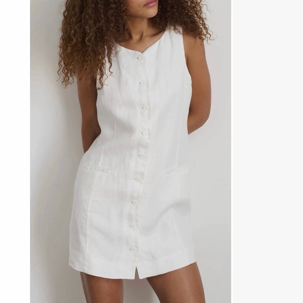 Alex Mill Anna Linen-Twill Mini Dress – White | Size XS | 100% Linen